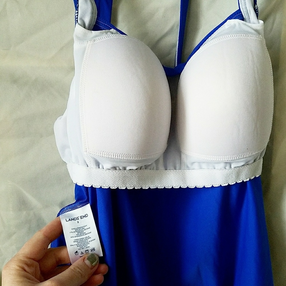 ⚡NWT⚡ Lands' End Blouson solid blue Tankini Top - Picture 4 of 8